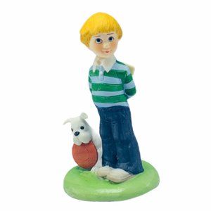 Student boy report card vtg Figurine dog frisbee
